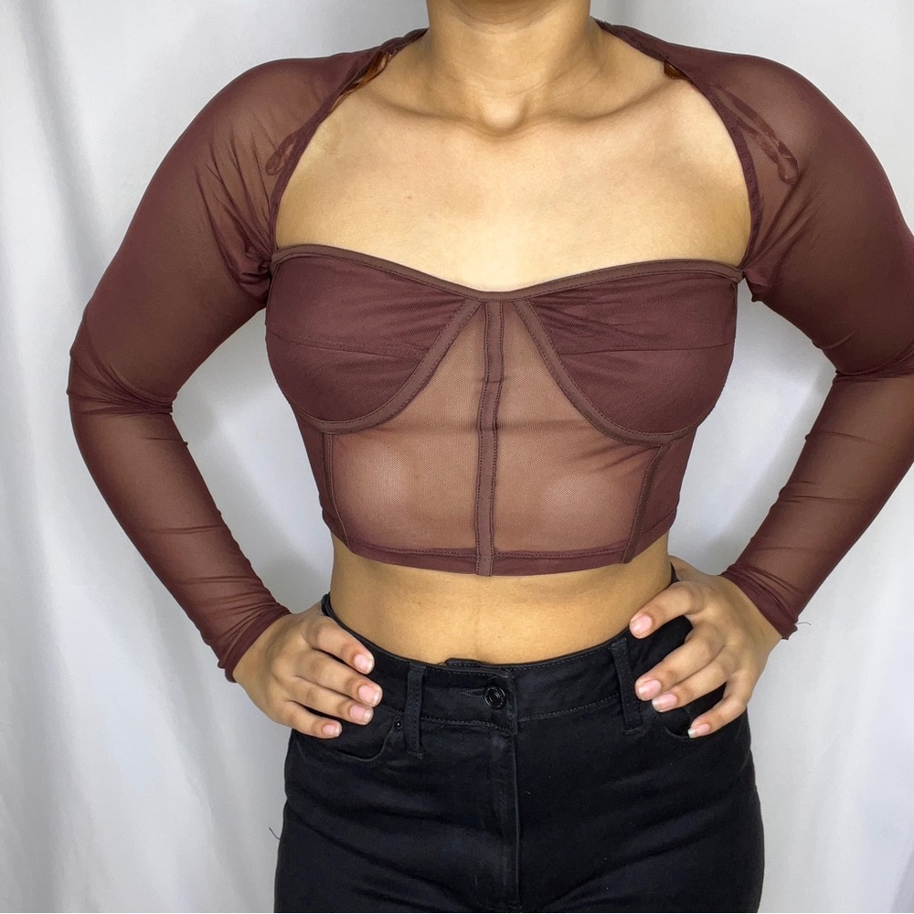Burgundy mesh crop top